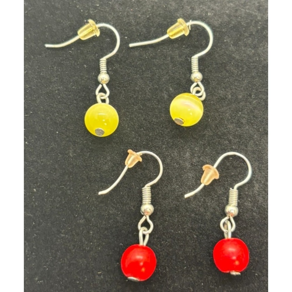 Earrings Handmade Vintage Red Yellow Single Glass Bead